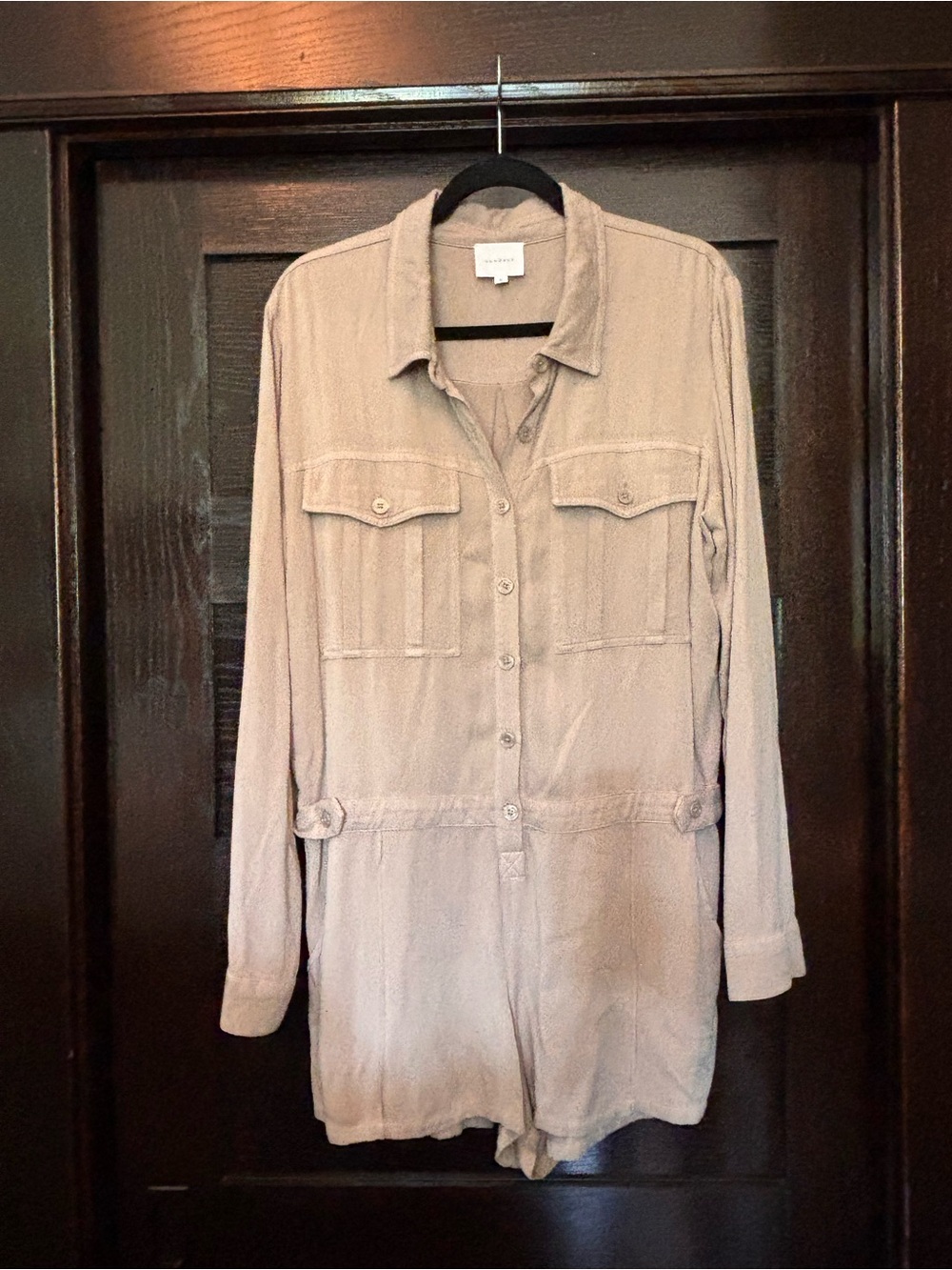 Sundays.  Neutral Taupe Long-Sleeve Utility Romper